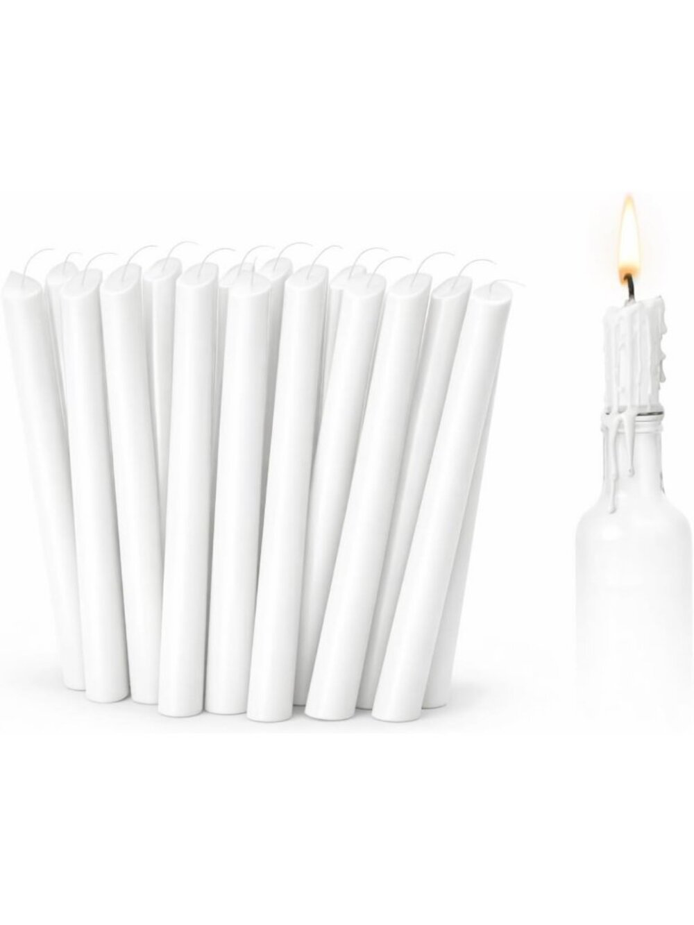 24 Pack Unscented Drip Candles - White Taper Candles for Bottle Decor